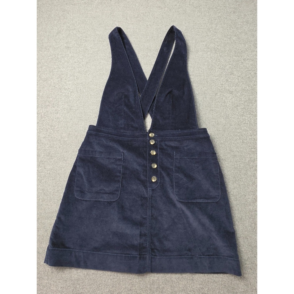 Free People Corduroy Pinafore Dress Women 6 Navy Blue Crossover Back Button Mini